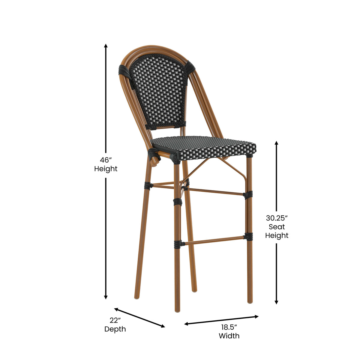 Flash Furniture SDA-AD642001-BS-BKWH-NAT-GG All-Weather Commercial Paris Stool with Bamboo Print Metal Frame-Black/White (Black & White/Natural Frame) - View 4