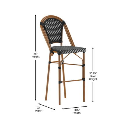 Flash Furniture SDA-AD642001-BS-BKWH-NAT-GG All-Weather Commercial Paris Stool with Bamboo Print Metal Frame-Black/White (Black & White/Natural Frame) - View 4