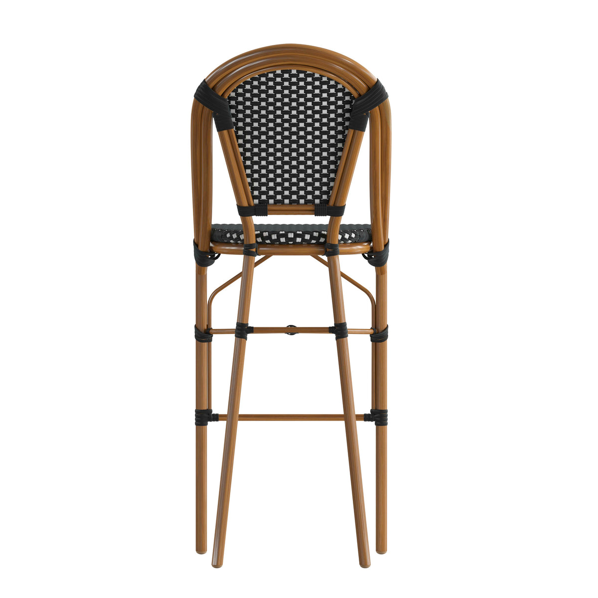 Flash Furniture SDA-AD642001-BS-BKWH-NAT-GG All-Weather Commercial Paris Stool with Bamboo Print Metal Frame-Black/White (Black & White/Natural Frame) - View 7