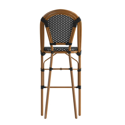 Flash Furniture SDA-AD642001-BS-BKWH-NAT-GG All-Weather Commercial Paris Stool with Bamboo Print Metal Frame-Black/White (Black & White/Natural Frame) - View 7