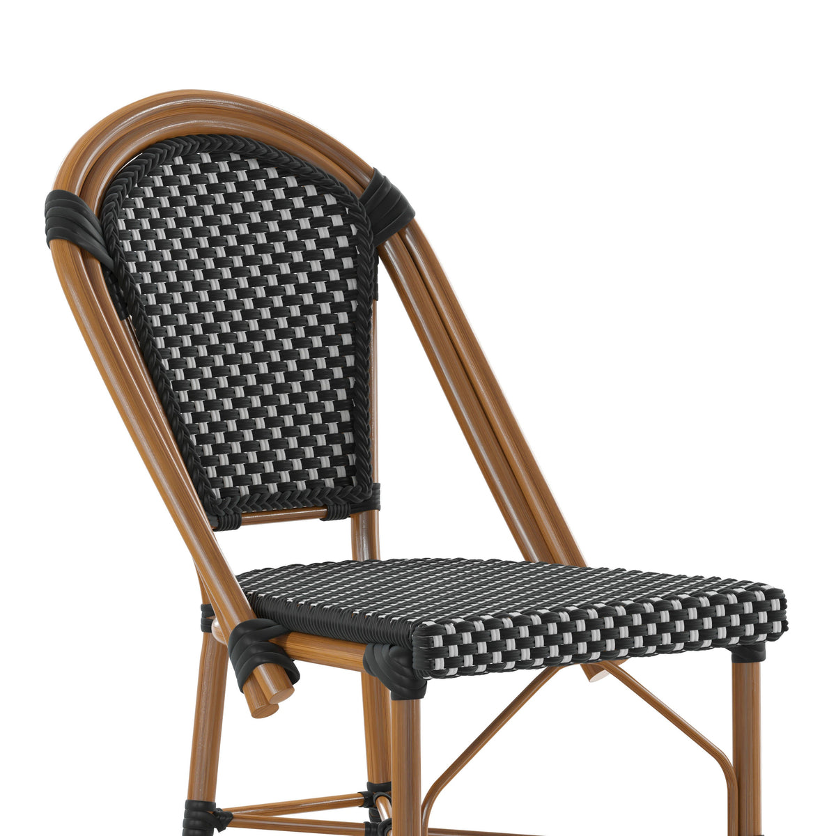 Flash Furniture SDA-AD642001-BS-BKWH-NAT-GG All-Weather Commercial Paris Stool with Bamboo Print Metal Frame-Black/White (Black & White/Natural Frame) - View 8