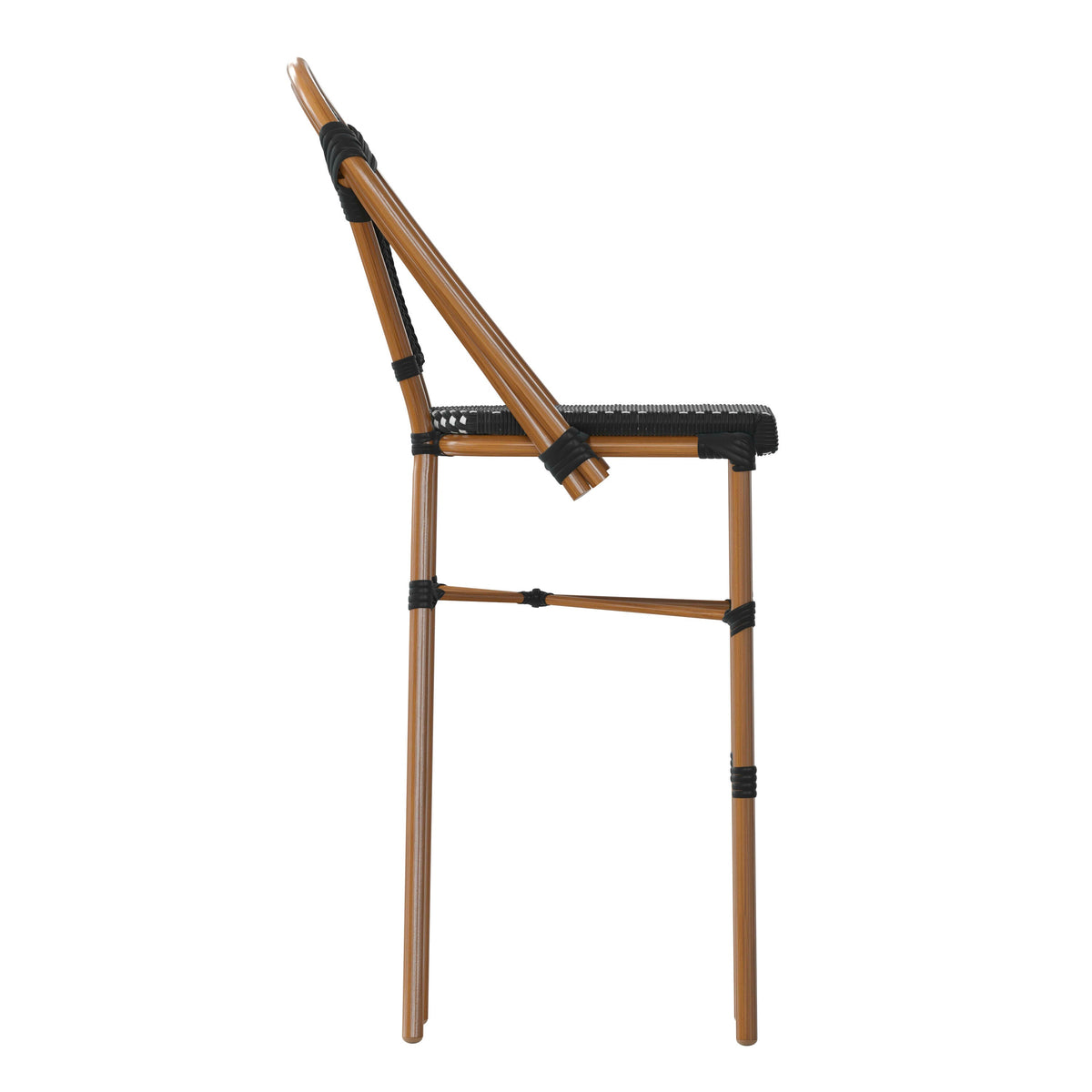 Flash Furniture SDA-AD642001-BS-BKWH-NAT-GG All-Weather Commercial Paris Stool with Bamboo Print Metal Frame-Black/White (Black & White/Natural Frame) - View 9