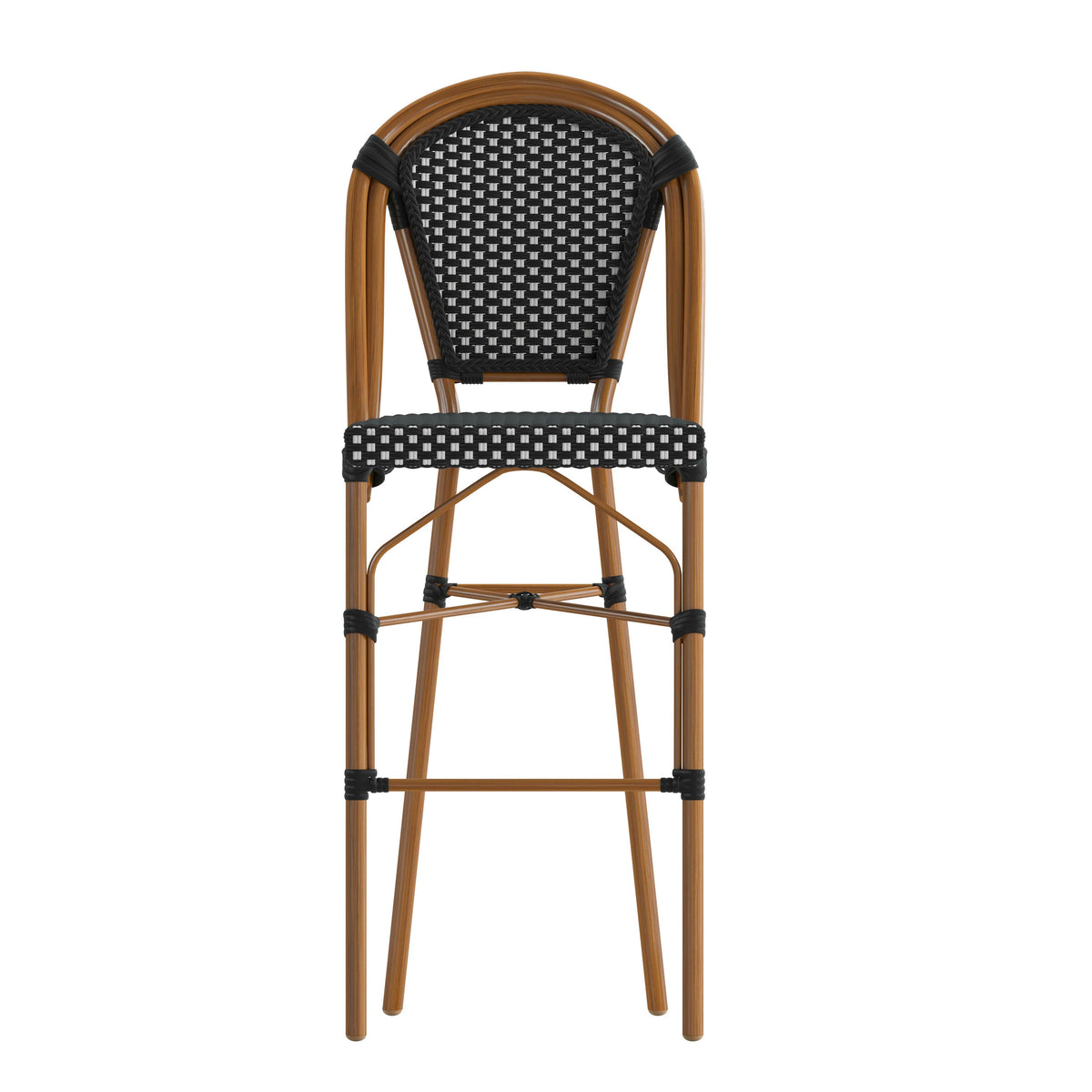 Flash Furniture SDA-AD642001-BS-BKWH-NAT-GG All-Weather Commercial Paris Stool with Bamboo Print Metal Frame-Black/White (Black & White/Natural Frame) - View 10