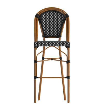 Flash Furniture SDA-AD642001-BS-BKWH-NAT-GG All-Weather Commercial Paris Stool with Bamboo Print Metal Frame-Black/White (Black & White/Natural Frame) - View 10