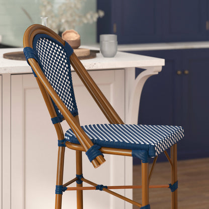 Flash Furniture SDA-AD642001-BS-NVYWH-NAT-GG All-Weather Commercial Paris Stool with Bamboo Print Metal Frame-Navy/White (Navy & White/Natural Frame) - View 6