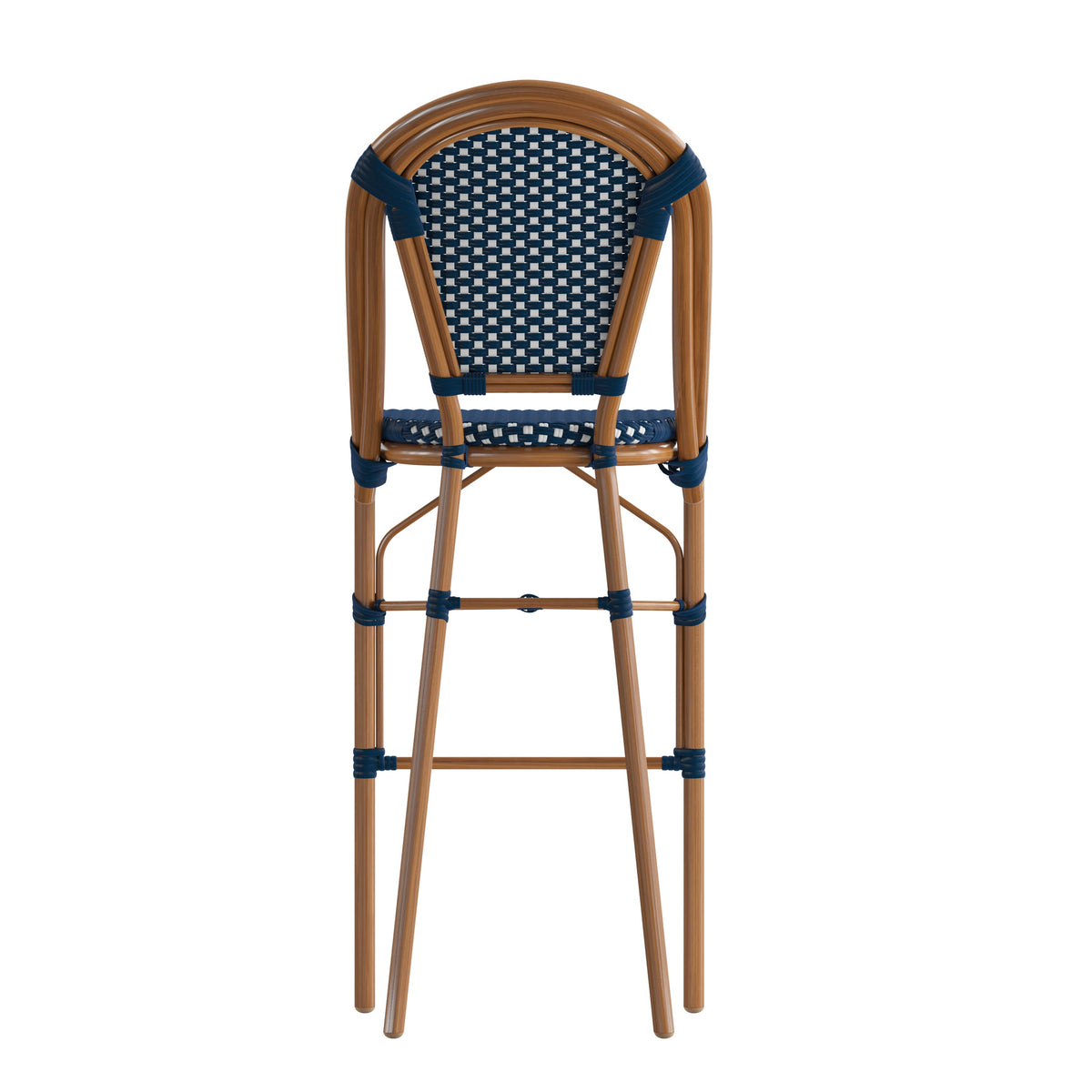 Flash Furniture SDA-AD642001-BS-NVYWH-NAT-GG All-Weather Commercial Paris Stool with Bamboo Print Metal Frame-Navy/White (Navy & White/Natural Frame) - View 7