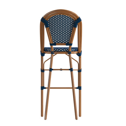 Flash Furniture SDA-AD642001-BS-NVYWH-NAT-GG All-Weather Commercial Paris Stool with Bamboo Print Metal Frame-Navy/White (Navy & White/Natural Frame) - View 7