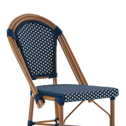 Flash Furniture SDA-AD642001-BS-NVYWH-NAT-GG All-Weather Commercial Paris Stool with Bamboo Print Metal Frame-Navy/White (Navy & White/Natural Frame) - View 8