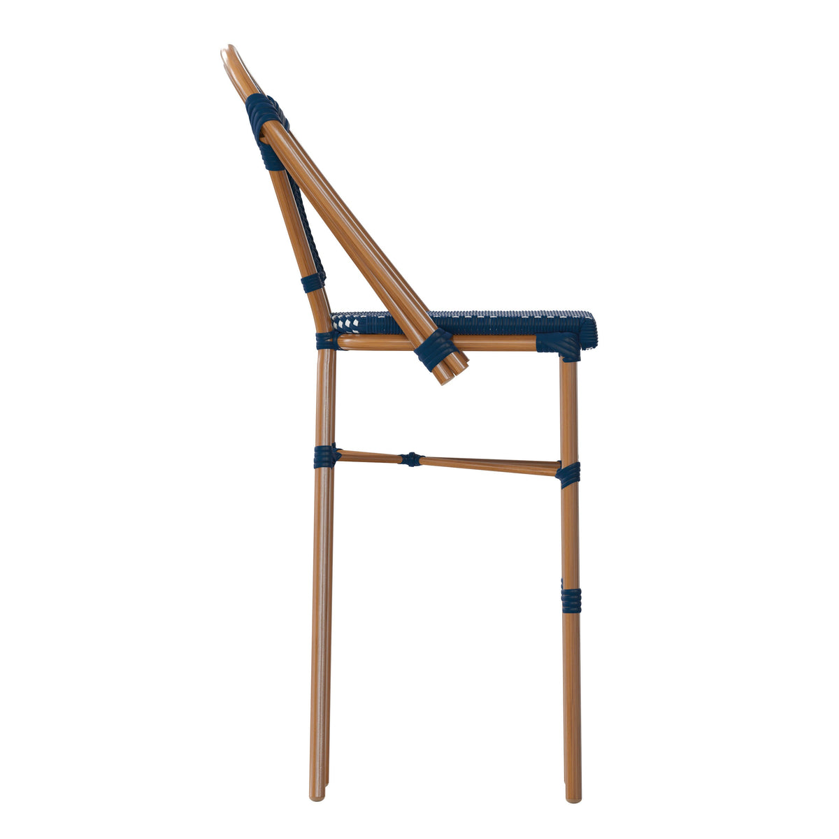 Flash Furniture SDA-AD642001-BS-NVYWH-NAT-GG All-Weather Commercial Paris Stool with Bamboo Print Metal Frame-Navy/White (Navy & White/Natural Frame) - View 9