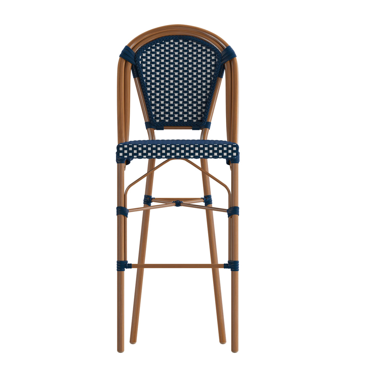 Flash Furniture SDA-AD642001-BS-NVYWH-NAT-GG All-Weather Commercial Paris Stool with Bamboo Print Metal Frame-Navy/White (Navy & White/Natural Frame) - View 10