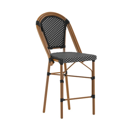 Flash Furniture SDA-AD642001-CS-BKWH-NAT-GG All-Weather Commercial Paris Stool with Bamboo Print Metal Frame-Black/White (Black & White/Natural Frame) - Main view