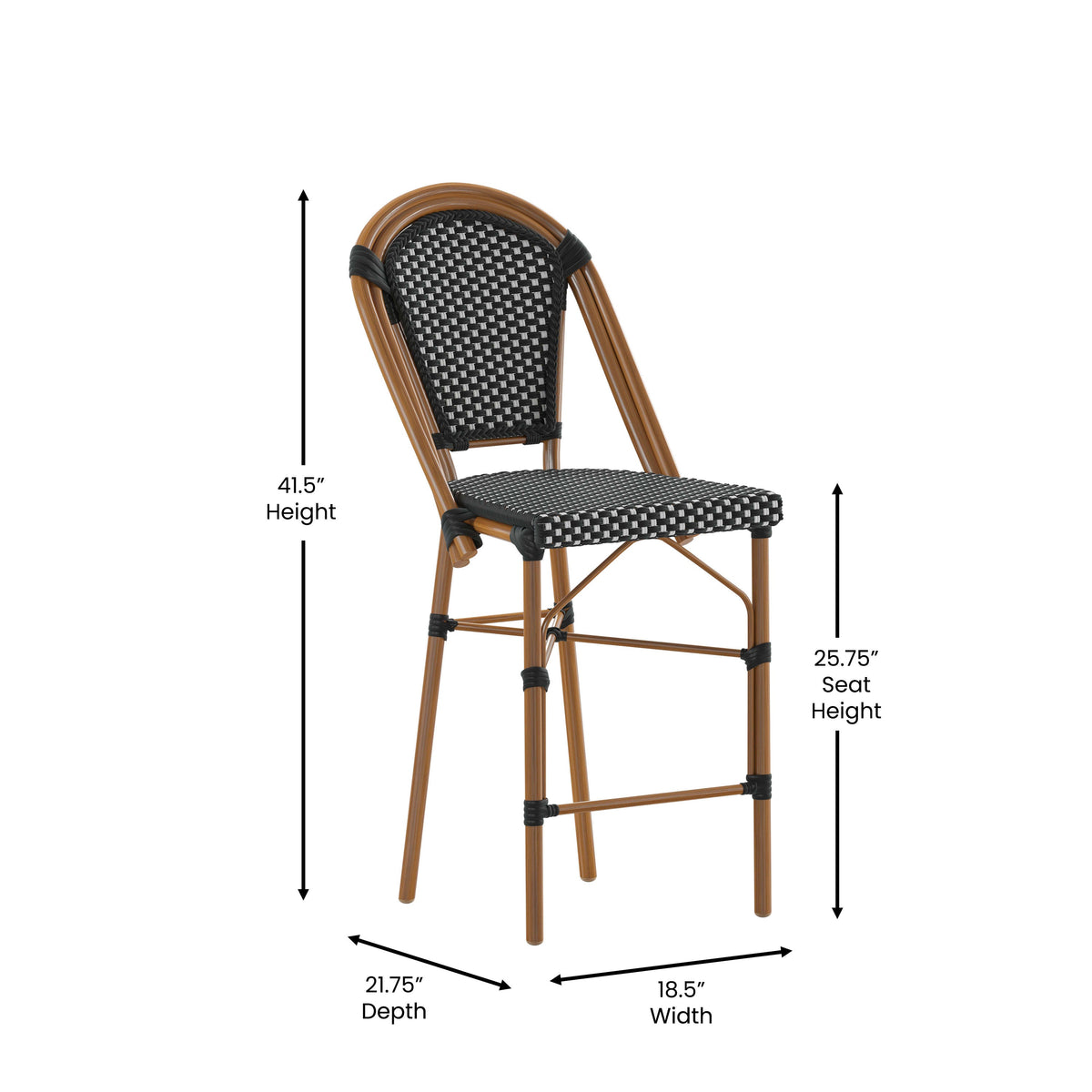 Flash Furniture SDA-AD642001-CS-BKWH-NAT-GG All-Weather Commercial Paris Stool with Bamboo Print Metal Frame-Black/White (Black & White/Natural Frame) - View 4