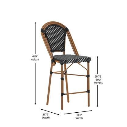 Flash Furniture SDA-AD642001-CS-BKWH-NAT-GG All-Weather Commercial Paris Stool with Bamboo Print Metal Frame-Black/White (Black & White/Natural Frame) - View 4