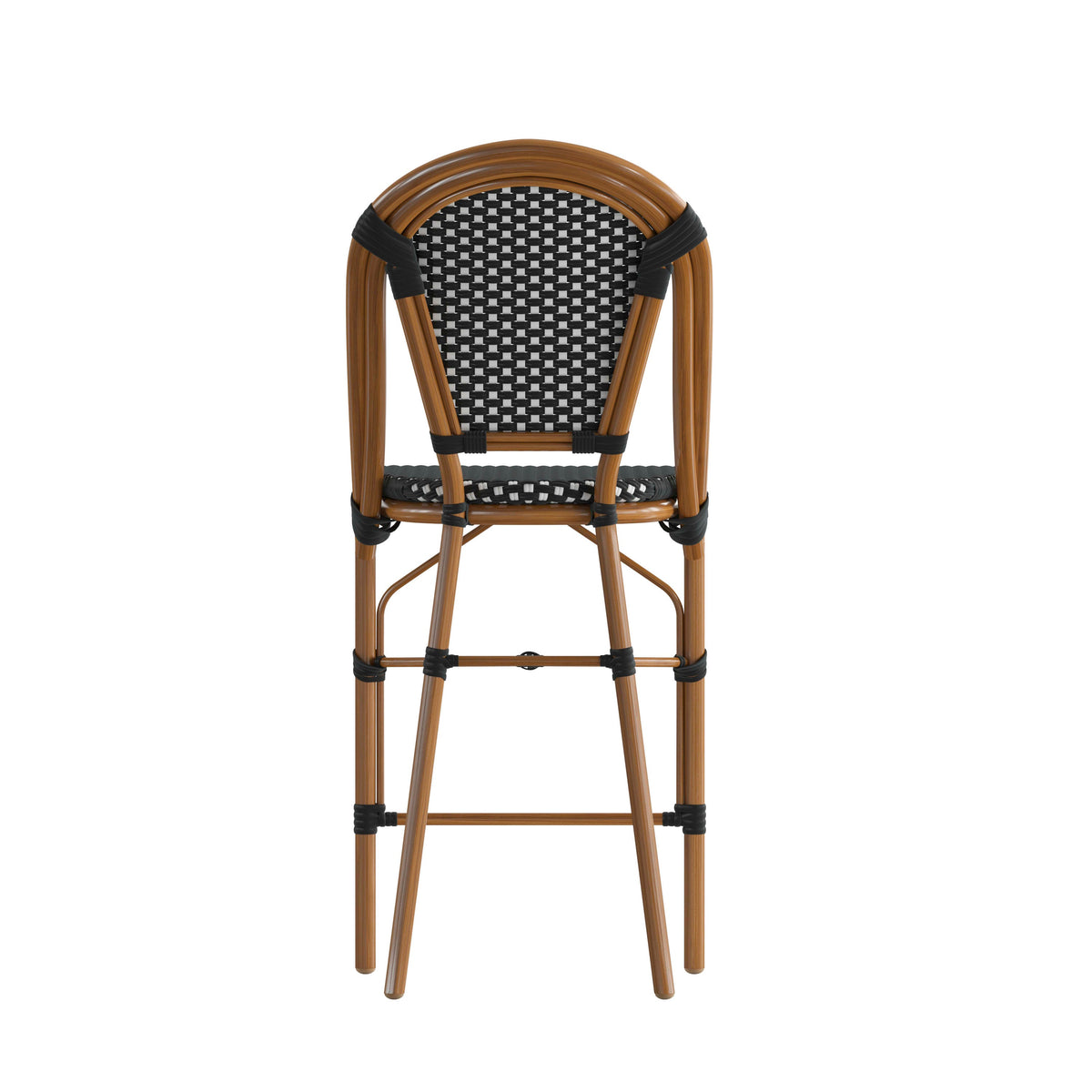 Flash Furniture SDA-AD642001-CS-BKWH-NAT-GG All-Weather Commercial Paris Stool with Bamboo Print Metal Frame-Black/White (Black & White/Natural Frame) - View 7