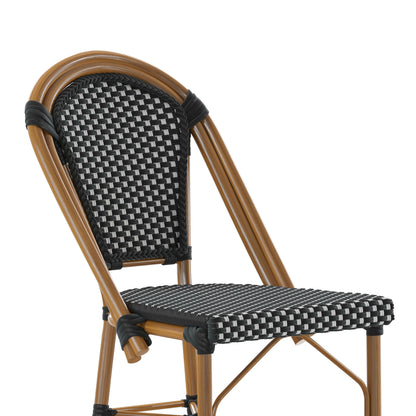 Flash Furniture SDA-AD642001-CS-BKWH-NAT-GG All-Weather Commercial Paris Stool with Bamboo Print Metal Frame-Black/White (Black & White/Natural Frame) - View 8