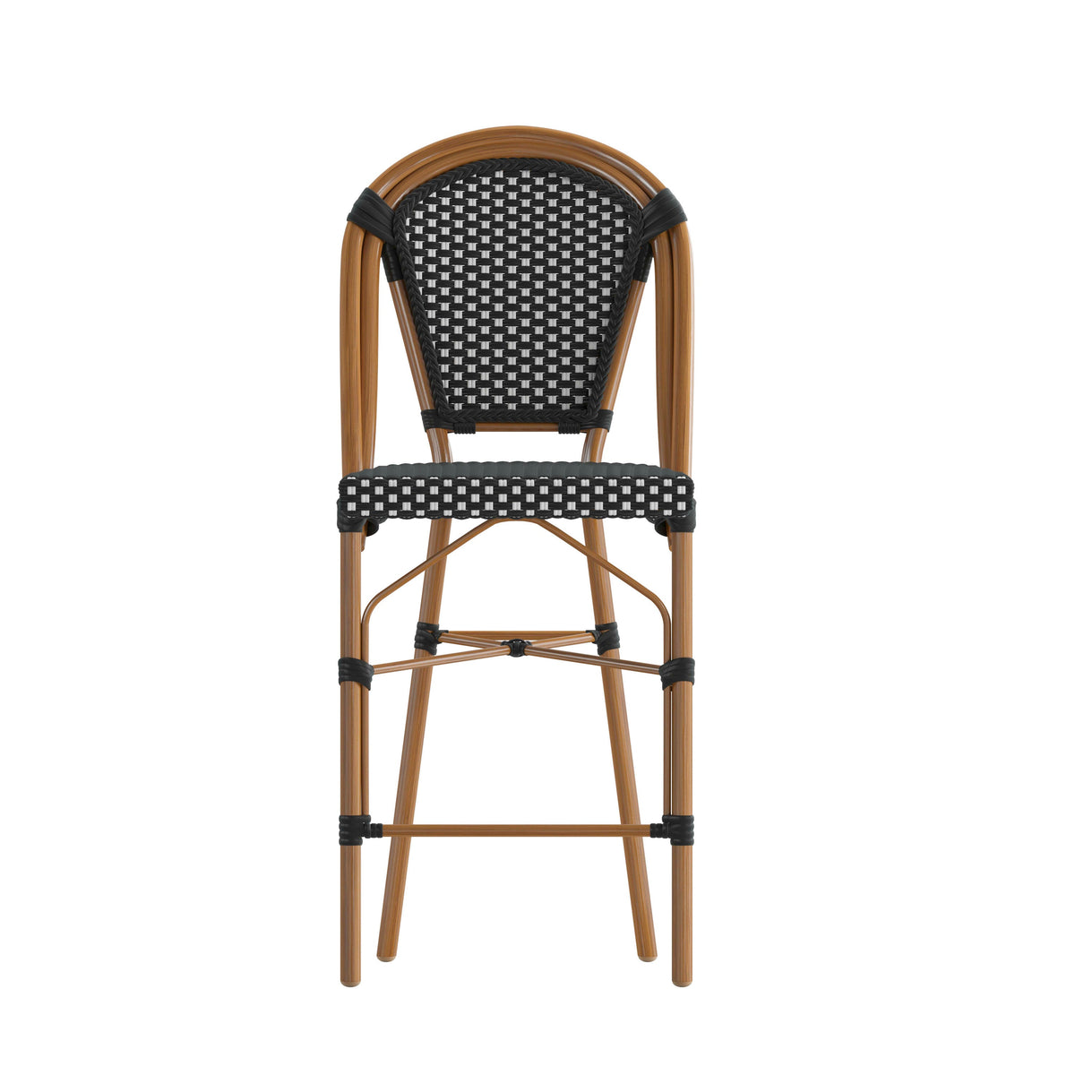 Flash Furniture SDA-AD642001-CS-BKWH-NAT-GG All-Weather Commercial Paris Stool with Bamboo Print Metal Frame-Black/White (Black & White/Natural Frame) - View 10