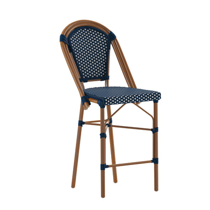 Flash Furniture SDA-AD642001-CS-NVYWH-NAT-GG All-Weather Commercial Paris Stool with Bamboo Print Metal Frame-Navy/White (Navy & White/Natural Frame) - Main view