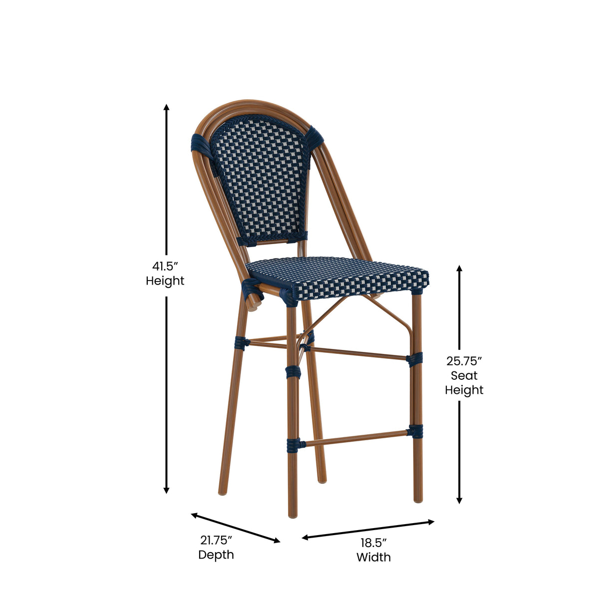 Flash Furniture SDA-AD642001-CS-NVYWH-NAT-GG All-Weather Commercial Paris Stool with Bamboo Print Metal Frame-Navy/White (Navy & White/Natural Frame) - View 4