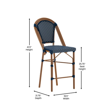 Flash Furniture SDA-AD642001-CS-NVYWH-NAT-GG All-Weather Commercial Paris Stool with Bamboo Print Metal Frame-Navy/White (Navy & White/Natural Frame) - View 4