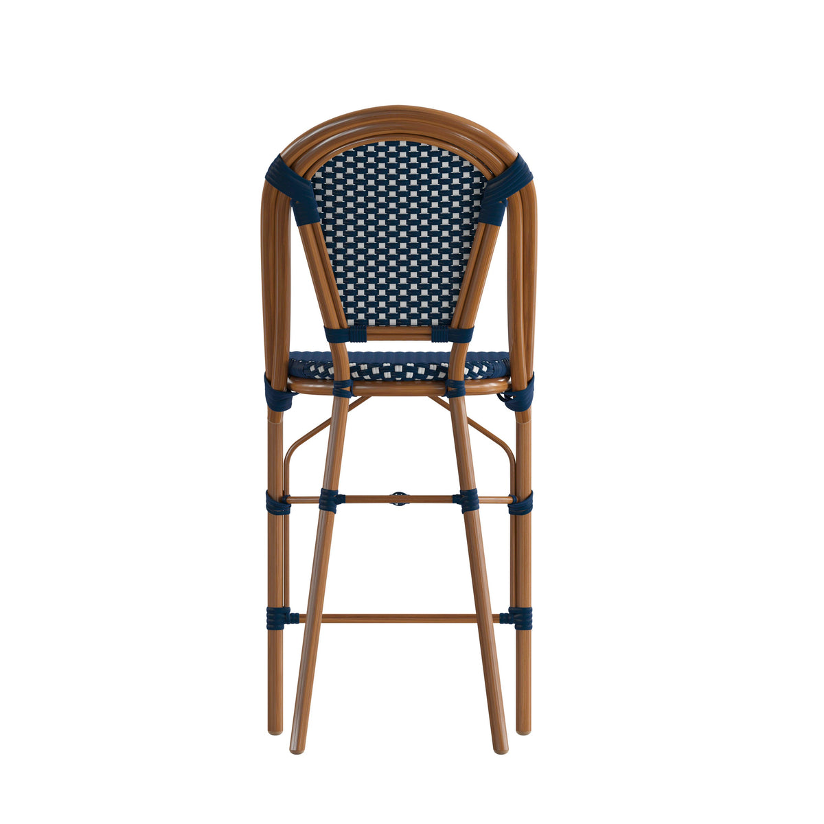 Flash Furniture SDA-AD642001-CS-NVYWH-NAT-GG All-Weather Commercial Paris Stool with Bamboo Print Metal Frame-Navy/White (Navy & White/Natural Frame) - View 7