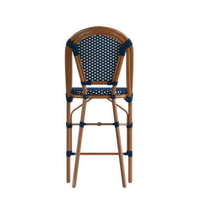 Flash Furniture SDA-AD642001-CS-NVYWH-NAT-GG All-Weather Commercial Paris Stool with Bamboo Print Metal Frame-Navy/White (Navy & White/Natural Frame) - View 7