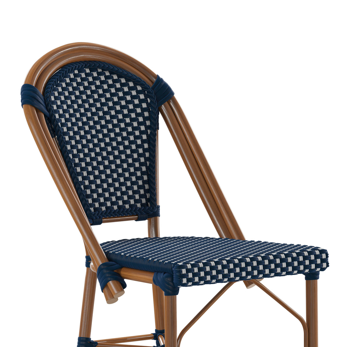 Flash Furniture SDA-AD642001-CS-NVYWH-NAT-GG All-Weather Commercial Paris Stool with Bamboo Print Metal Frame-Navy/White (Navy & White/Natural Frame) - View 8