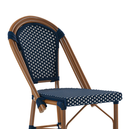 Flash Furniture SDA-AD642001-CS-NVYWH-NAT-GG All-Weather Commercial Paris Stool with Bamboo Print Metal Frame-Navy/White (Navy & White/Natural Frame) - View 8