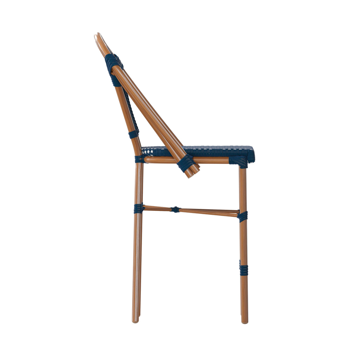 Flash Furniture SDA-AD642001-CS-NVYWH-NAT-GG All-Weather Commercial Paris Stool with Bamboo Print Metal Frame-Navy/White (Navy & White/Natural Frame) - View 9