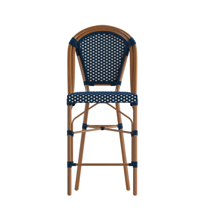 Flash Furniture SDA-AD642001-CS-NVYWH-NAT-GG All-Weather Commercial Paris Stool with Bamboo Print Metal Frame-Navy/White (Navy & White/Natural Frame) - View 10