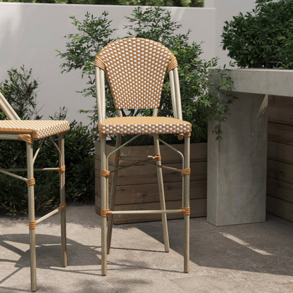 Flash Furniture SDA-AD642001-F-BS-NATWH-LTNAT-GG All-Weather Commercial Paris Chair with Bamboo Print Metal Frame-Natural/White (Natural & White/Light Natural Frame) - View 2