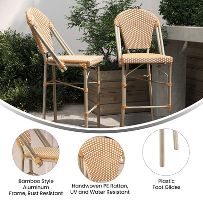 Flash Furniture SDA-AD642001-F-BS-NATWH-LTNAT-GG All-Weather Commercial Paris Chair with Bamboo Print Metal Frame-Natural/White (Natural & White/Light Natural Frame) - View 3