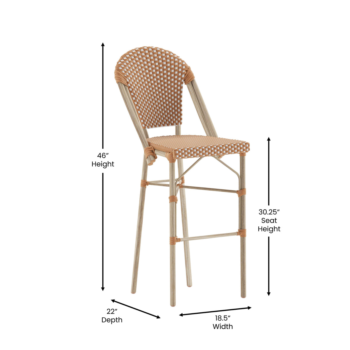 Flash Furniture SDA-AD642001-F-BS-NATWH-LTNAT-GG All-Weather Commercial Paris Chair with Bamboo Print Metal Frame-Natural/White (Natural & White/Light Natural Frame) - View 4