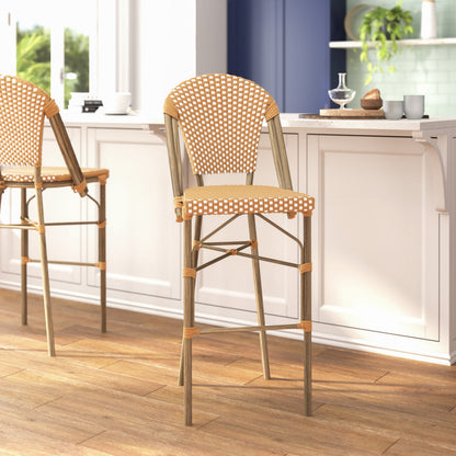 Flash Furniture SDA-AD642001-F-BS-NATWH-LTNAT-GG All-Weather Commercial Paris Chair with Bamboo Print Metal Frame-Natural/White (Natural & White/Light Natural Frame) - View 5