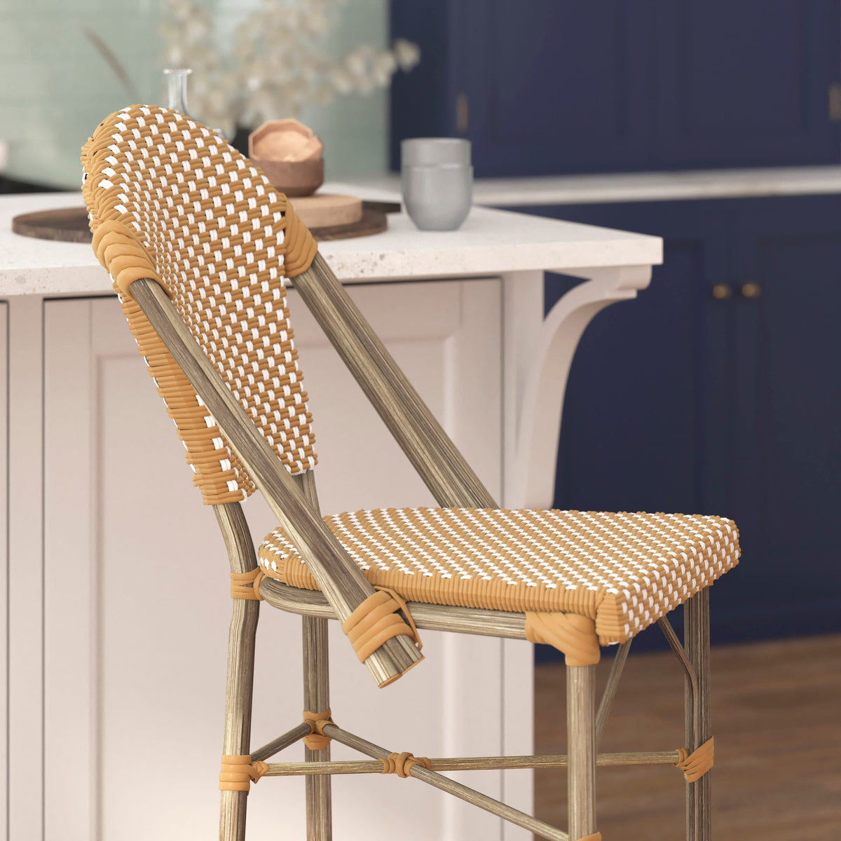 Flash Furniture SDA-AD642001-F-BS-NATWH-LTNAT-GG All-Weather Commercial Paris Chair with Bamboo Print Metal Frame-Natural/White (Natural & White/Light Natural Frame) - View 6