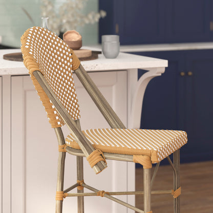 Flash Furniture SDA-AD642001-F-BS-NATWH-LTNAT-GG All-Weather Commercial Paris Chair with Bamboo Print Metal Frame-Natural/White (Natural & White/Light Natural Frame) - View 6