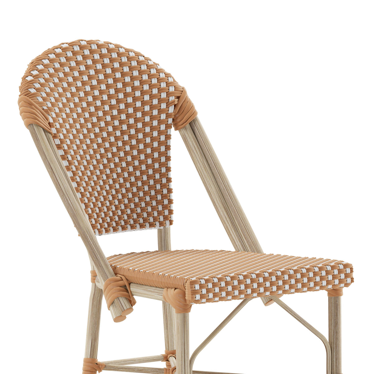 Flash Furniture SDA-AD642001-F-BS-NATWH-LTNAT-GG All-Weather Commercial Paris Chair with Bamboo Print Metal Frame-Natural/White (Natural & White/Light Natural Frame) - View 8