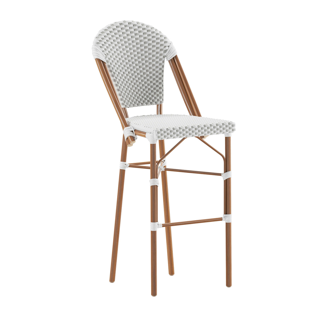 Flash Furniture SDA-AD642001-F-BS-WHGY-NAT-GG All-Weather Commercial Paris 30" Stool with Bamboo Print Metal Frame-White/Gray (White & Gray/Natural Frame) - Main view