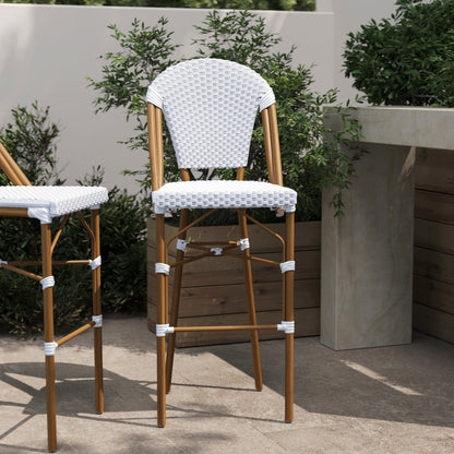 Flash Furniture SDA-AD642001-F-BS-WHGY-NAT-GG All-Weather Commercial Paris 30" Stool with Bamboo Print Metal Frame-White/Gray (White & Gray/Natural Frame) - View 2