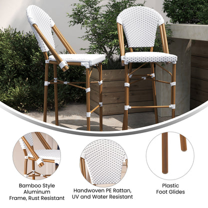 Flash Furniture SDA-AD642001-F-BS-WHGY-NAT-GG All-Weather Commercial Paris 30" Stool with Bamboo Print Metal Frame-White/Gray (White & Gray/Natural Frame) - View 3