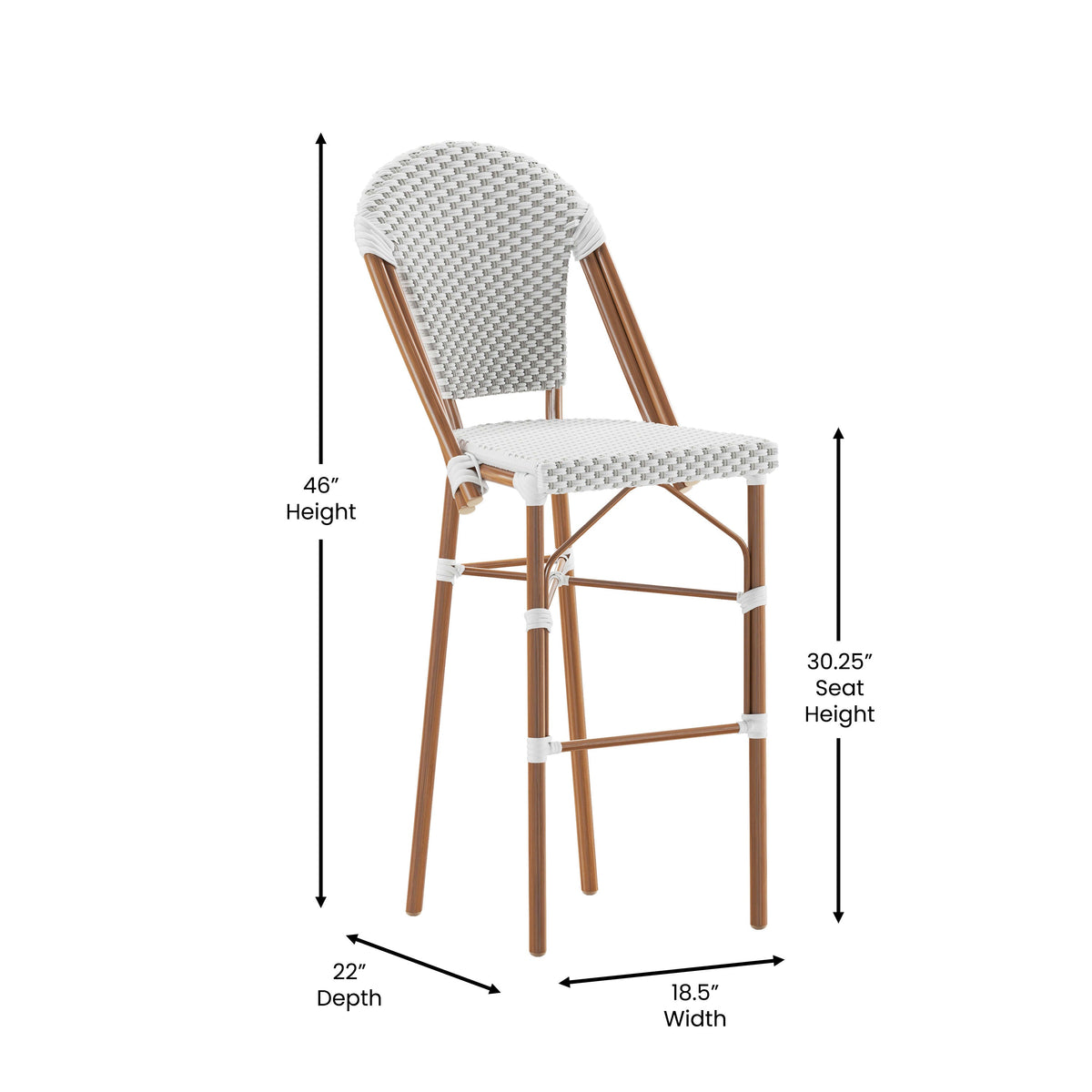 Flash Furniture SDA-AD642001-F-BS-WHGY-NAT-GG All-Weather Commercial Paris 30" Stool with Bamboo Print Metal Frame-White/Gray (White & Gray/Natural Frame) - View 4