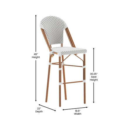 Flash Furniture SDA-AD642001-F-BS-WHGY-NAT-GG All-Weather Commercial Paris 30" Stool with Bamboo Print Metal Frame-White/Gray (White & Gray/Natural Frame) - View 4