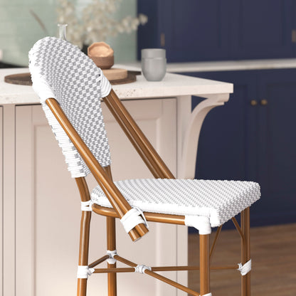 Flash Furniture SDA-AD642001-F-BS-WHGY-NAT-GG All-Weather Commercial Paris 30" Stool with Bamboo Print Metal Frame-White/Gray (White & Gray/Natural Frame) - View 6