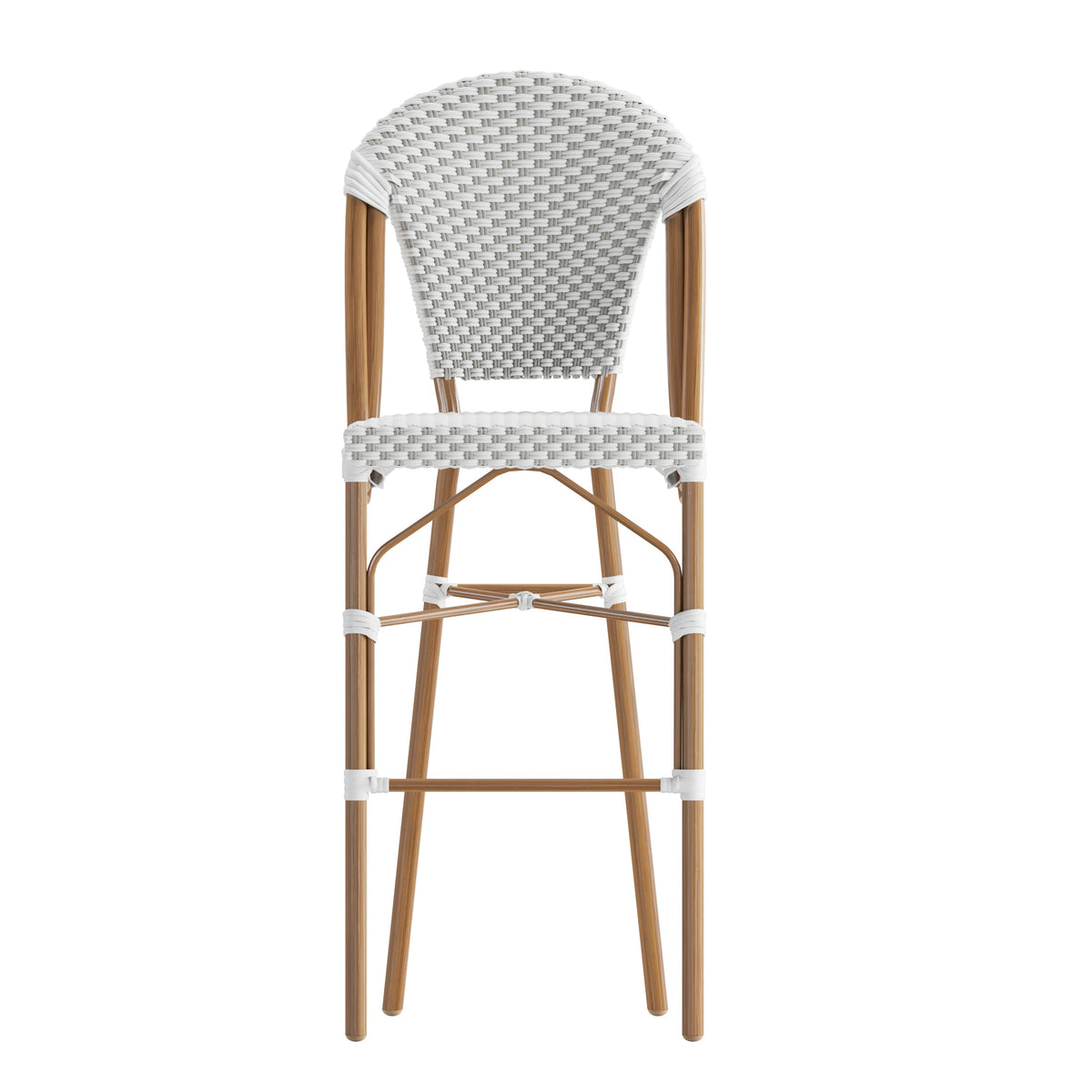 Flash Furniture SDA-AD642001-F-BS-WHGY-NAT-GG All-Weather Commercial Paris 30" Stool with Bamboo Print Metal Frame-White/Gray (White & Gray/Natural Frame) - View 10