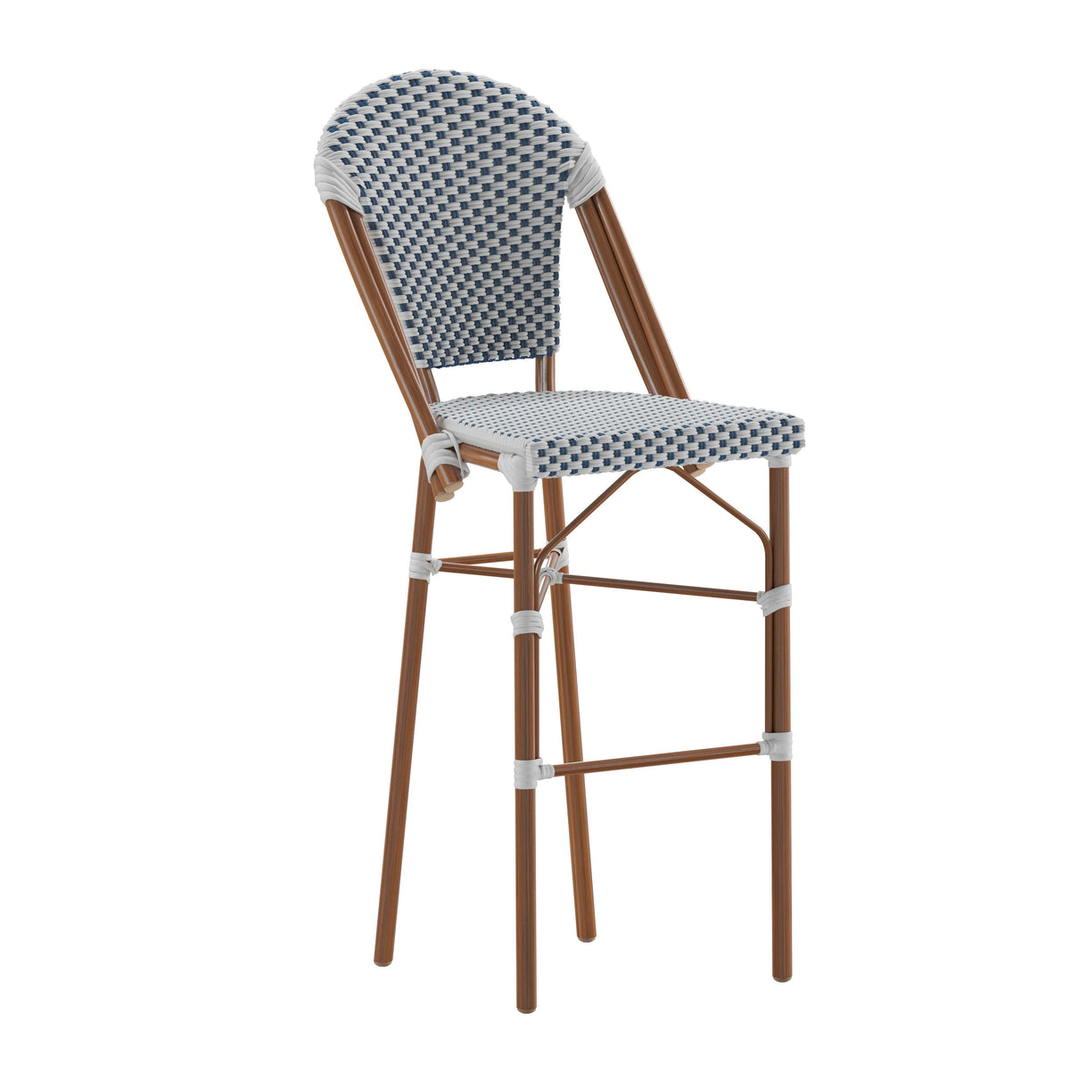 Flash Furniture SDA-AD642001-F-BS-WHNVY-NAT-GG All-Weather Commercial Paris Chair with Bamboo Print Metal Frame-White/Navy (White & Navy/Natural Frame) - Main view