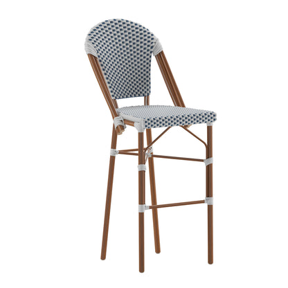 Flash Furniture SDA-AD642001-F-BS-WHNVY-NAT-GG All-Weather Commercial Paris Chair with Bamboo Print Metal Frame-White/Navy (White & Navy/Natural Frame) - Main view