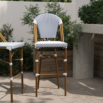 Flash Furniture SDA-AD642001-F-BS-WHNVY-NAT-GG All-Weather Commercial Paris Chair with Bamboo Print Metal Frame-White/Navy (White & Navy/Natural Frame) - View 2