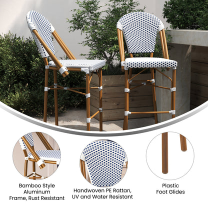 Flash Furniture SDA-AD642001-F-BS-WHNVY-NAT-GG All-Weather Commercial Paris Chair with Bamboo Print Metal Frame-White/Navy (White & Navy/Natural Frame) - View 3