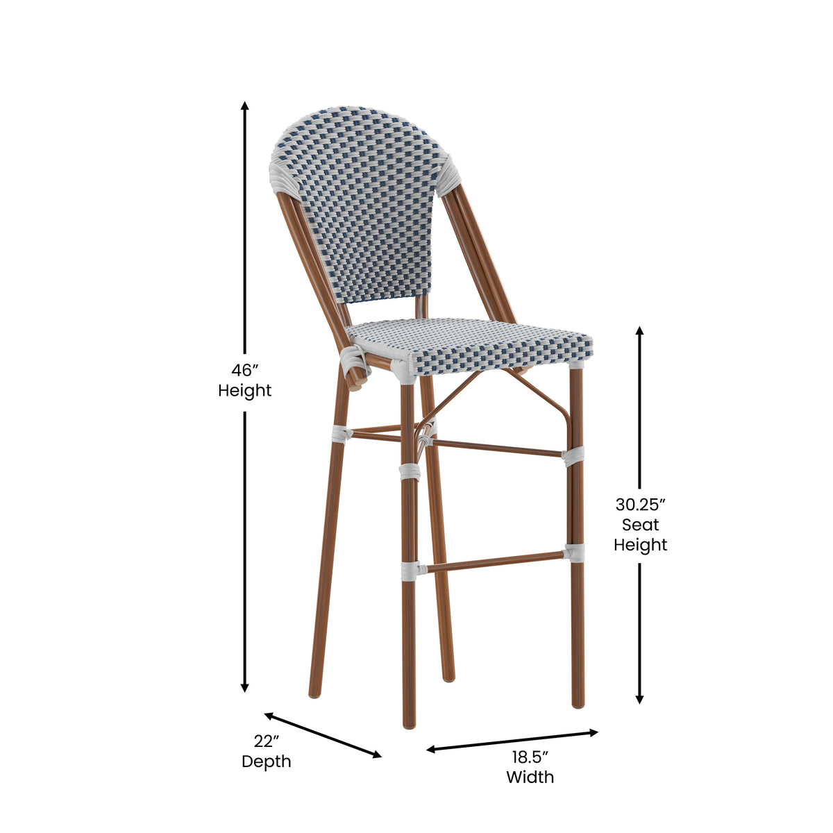 Flash Furniture SDA-AD642001-F-BS-WHNVY-NAT-GG All-Weather Commercial Paris Chair with Bamboo Print Metal Frame-White/Navy (White & Navy/Natural Frame) - View 4