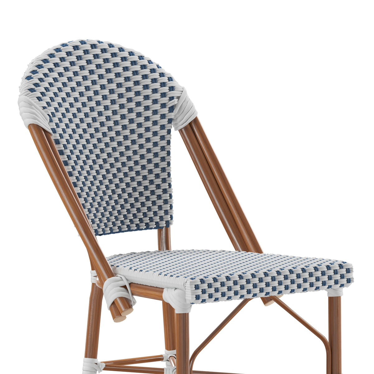 Flash Furniture SDA-AD642001-F-BS-WHNVY-NAT-GG All-Weather Commercial Paris Chair with Bamboo Print Metal Frame-White/Navy (White & Navy/Natural Frame) - View 8