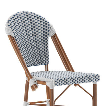 Flash Furniture SDA-AD642001-F-BS-WHNVY-NAT-GG All-Weather Commercial Paris Chair with Bamboo Print Metal Frame-White/Navy (White & Navy/Natural Frame) - View 8